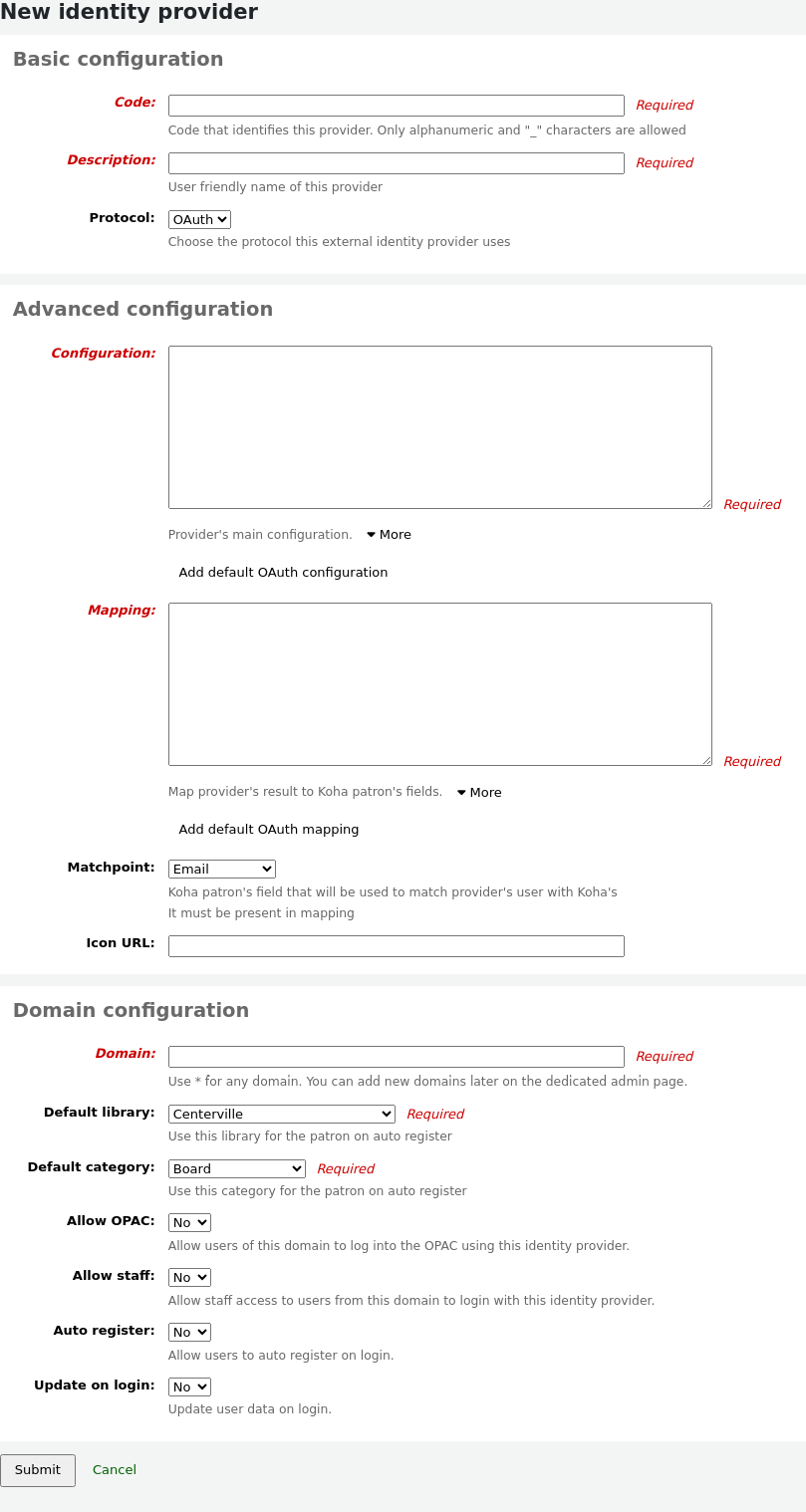 New identity provider form