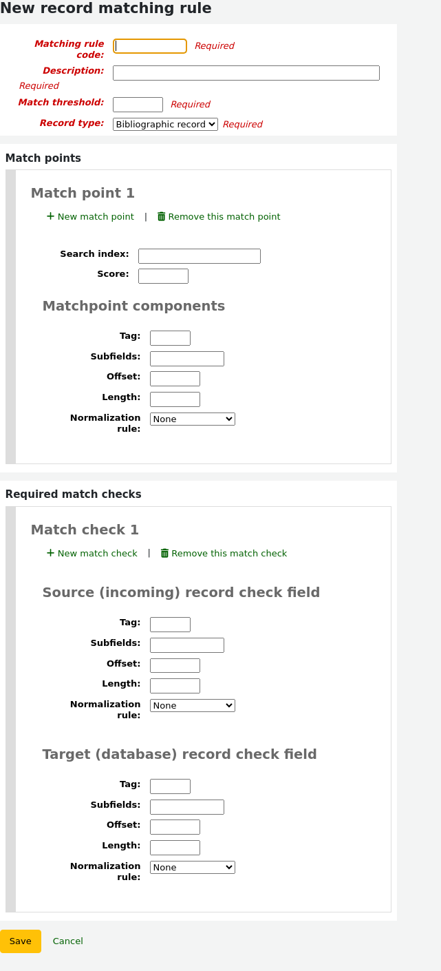 Add record matching rule form