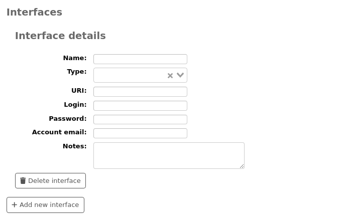 Interfaces section of the new vendor form