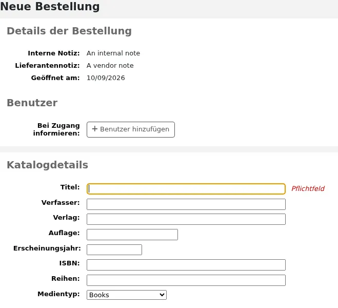 Bestellformular mit leeren Datensatzfeldern