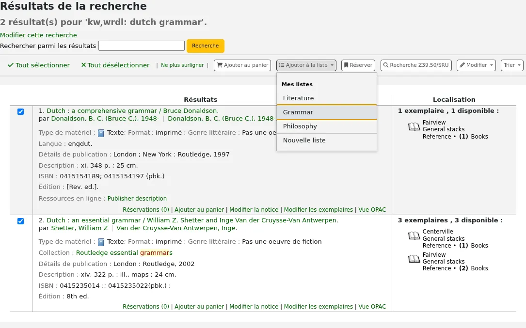 Ajouter des titres à la liste à partir des résultats de recherche
