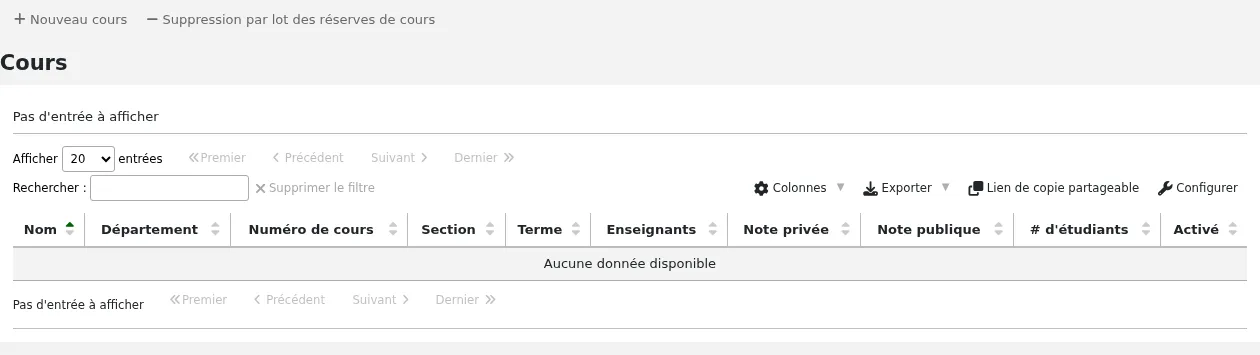 Page de cours, sans cours