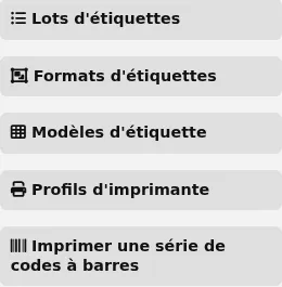 Side menu for the label creator module