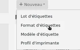 'New' menu in the label creator page is opened and the mouse cursor is on the 'Layout' option