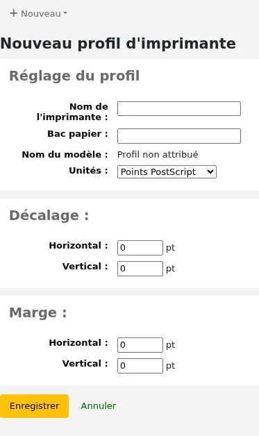 New printer profile form