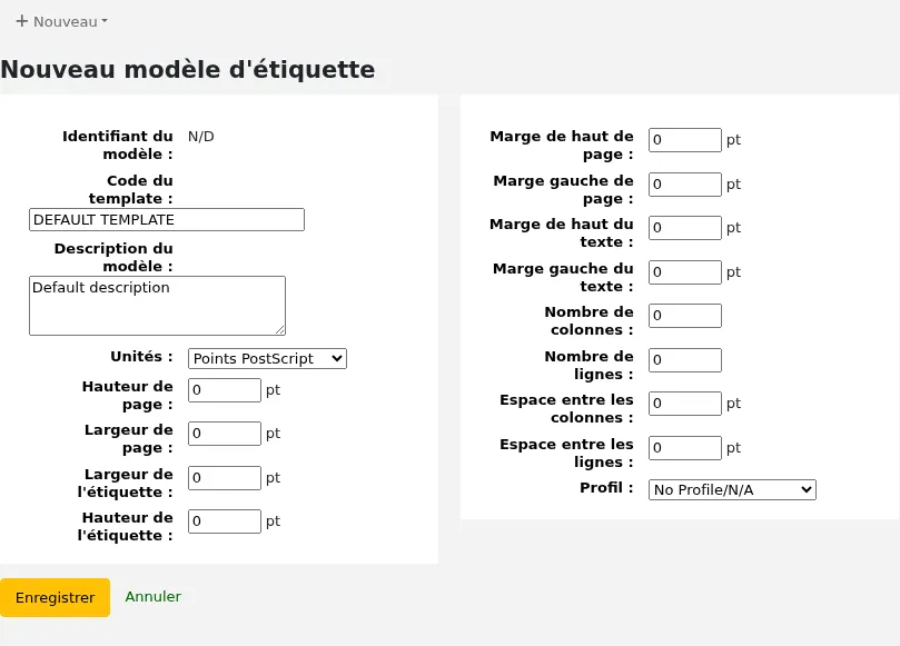 New label template form