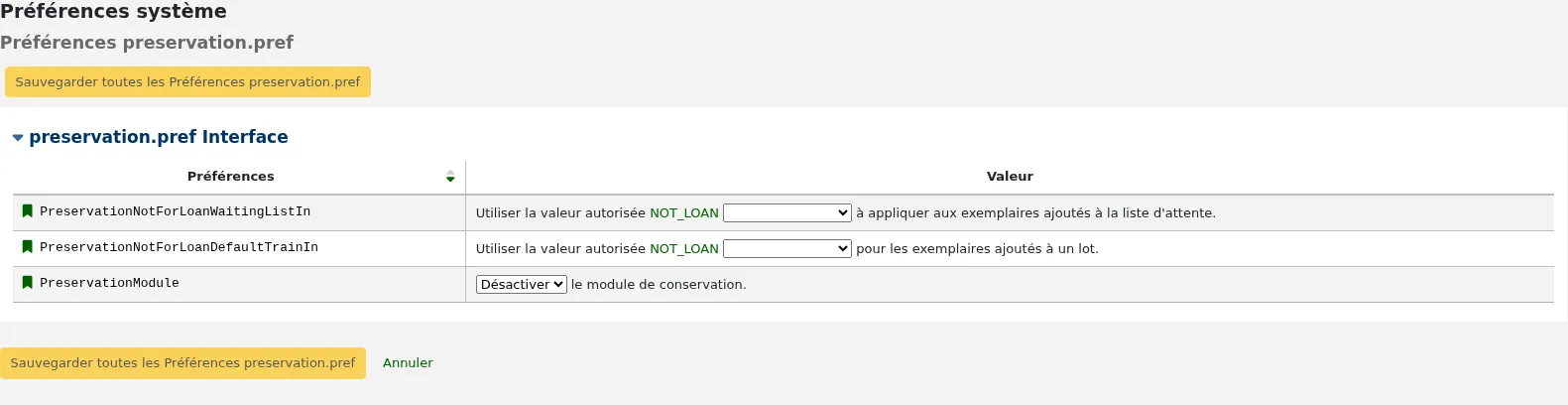 Capture d'écran des préférences sytèmes Fonctionnalités de la rubrique Comptabilité. Les préférences sont dans l'ordre alphabétique inverse.