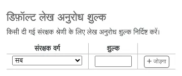Default article request fee by patron category form in the circulation and fines rules page