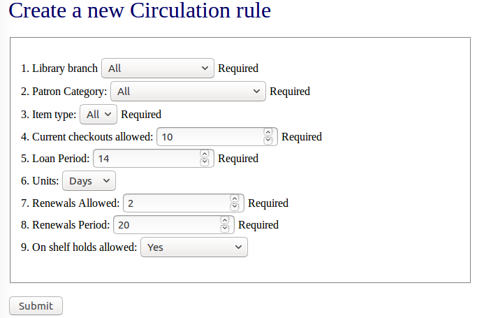 Create circulation rule example