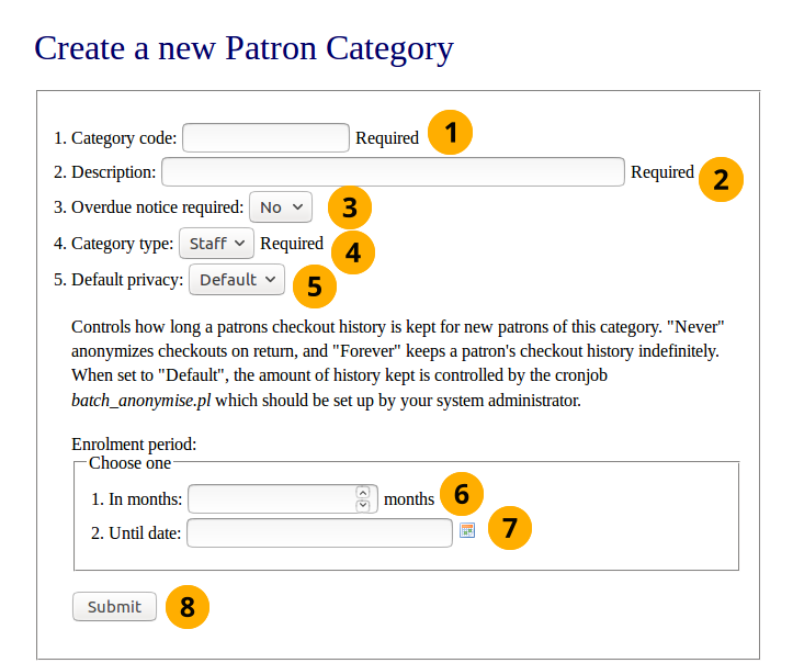 Create a patron category