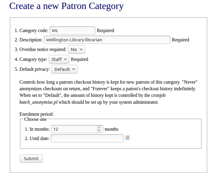 Create a patron category example