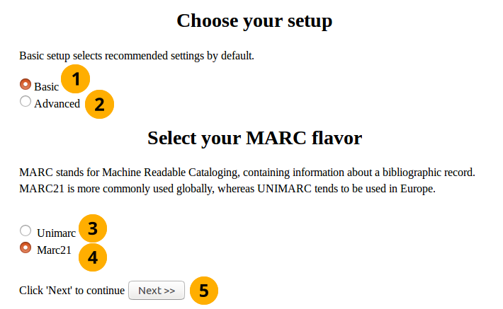 Select setup MARC flavour