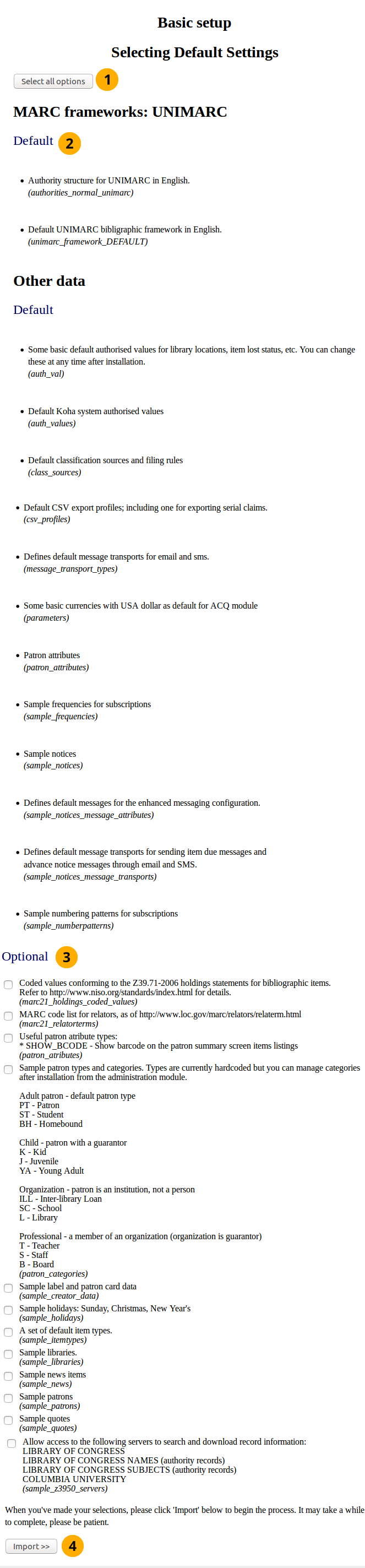 Unimarc basic setup