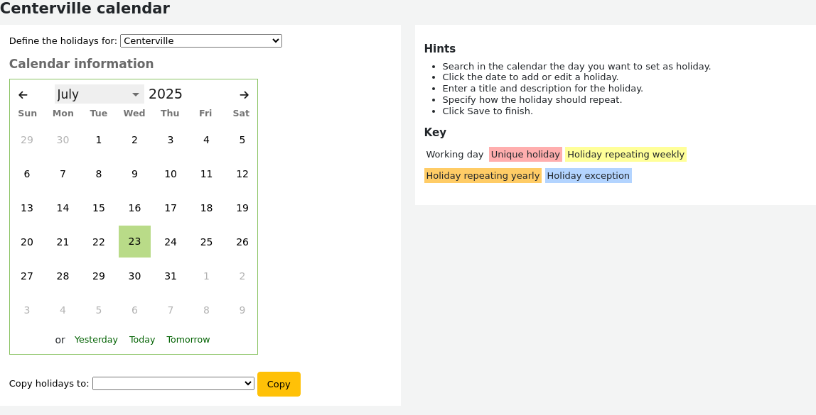 View of the calendar