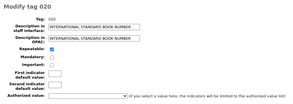 Form to edit a MARC field