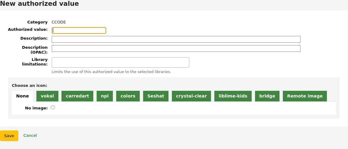 New authorized value form