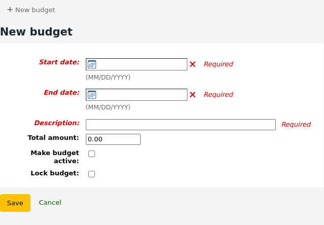 Form to add a new budget