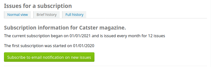 Brief history of a subscription in the OPAC