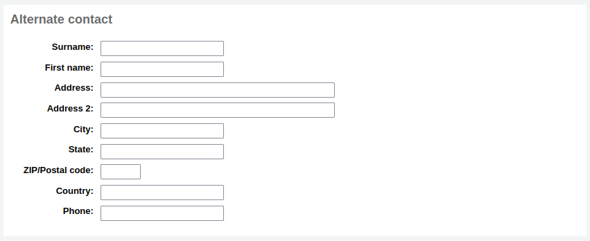 'Alternate contact' section of the patron form