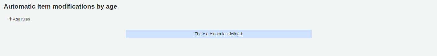 Αυτόματες τροποποιήσεις αντιτύπων από τη σελίδα του εργαλείου ηλικίας, υπάρχει ένα κουμπί «προσθήκη κανόνων» και ένα μήνυμα «δεν έχουν οριστεί κανόνες».
