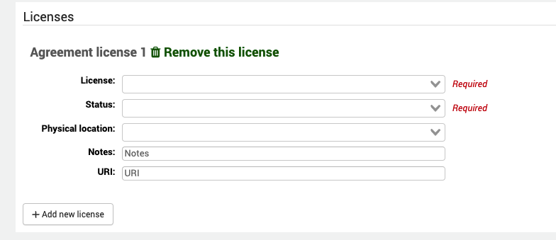 Form to add a license to an agreement.