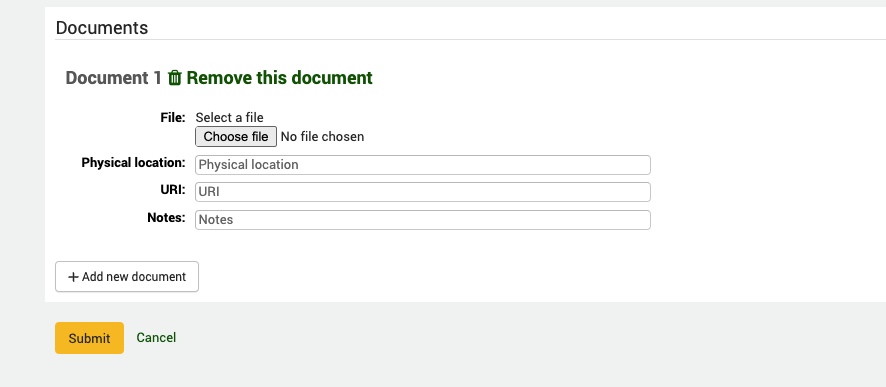 Form to upload documents