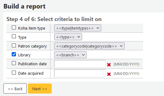 Fourth step of creating a guided report - select criteria to limit on