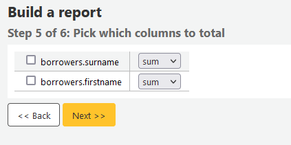 Fifth step of creating a guided report - pick column to total