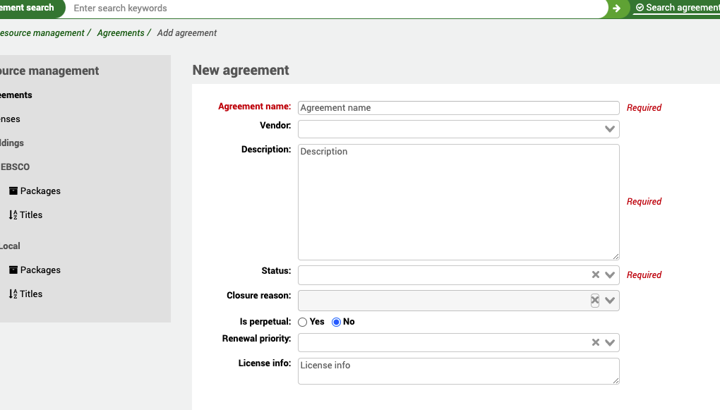 New agreement form