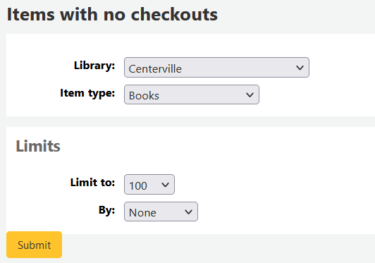 Form for the report of items with no checkouts