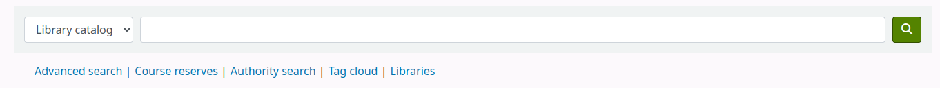 Library catalog search box at the top of the page in the OPAC; the links under the search bar are Advanced search, Course reserves, Authority search, Tag cloud, and Libraries