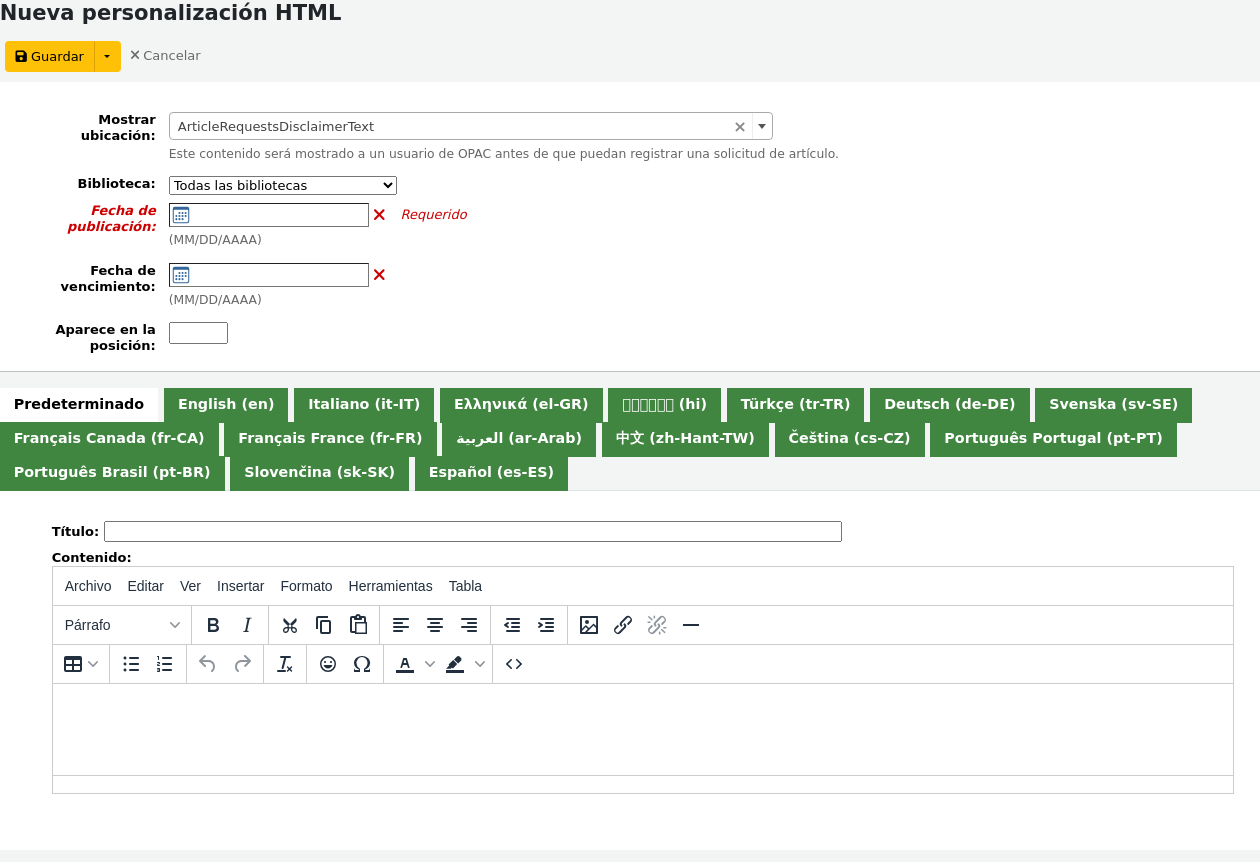 New additional content entry form