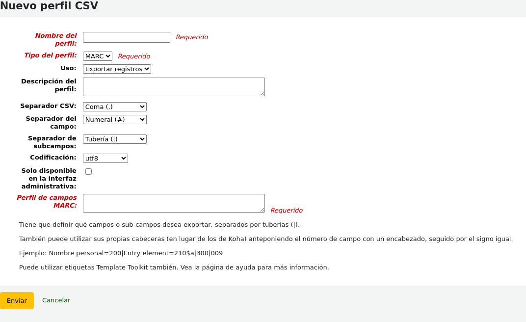 Add new CSV profile form