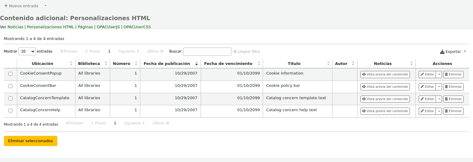 Additional content / HTML customizations main page