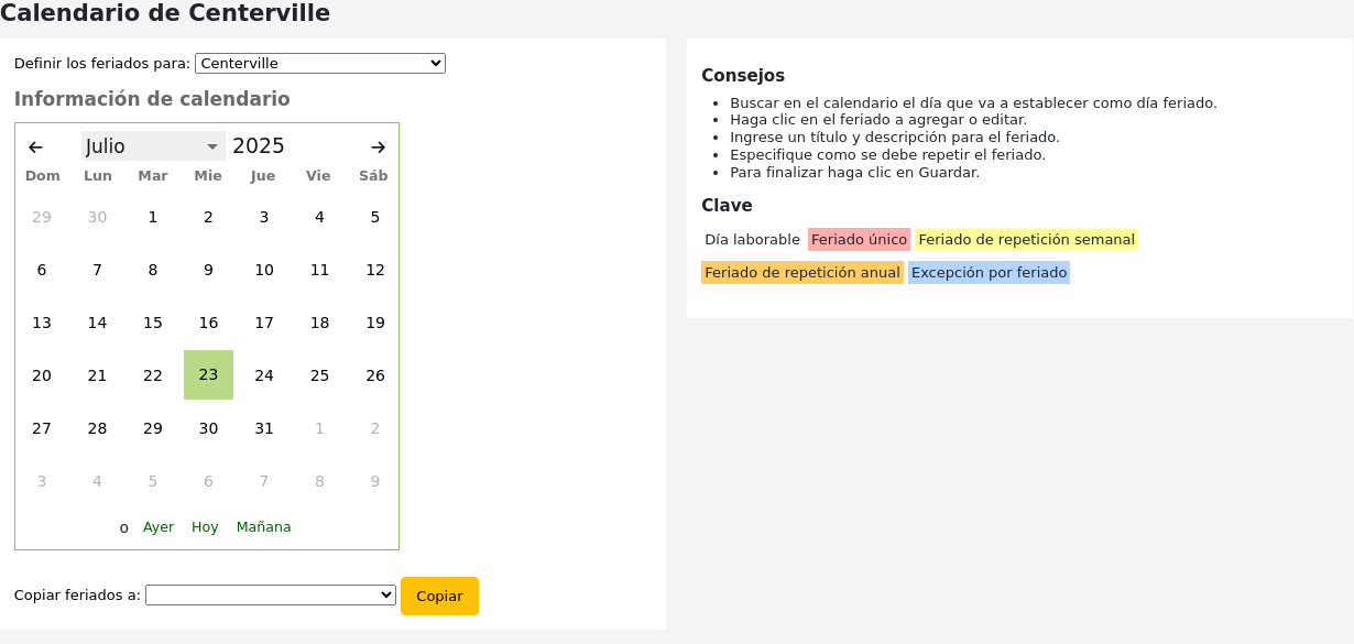 View of the calendar