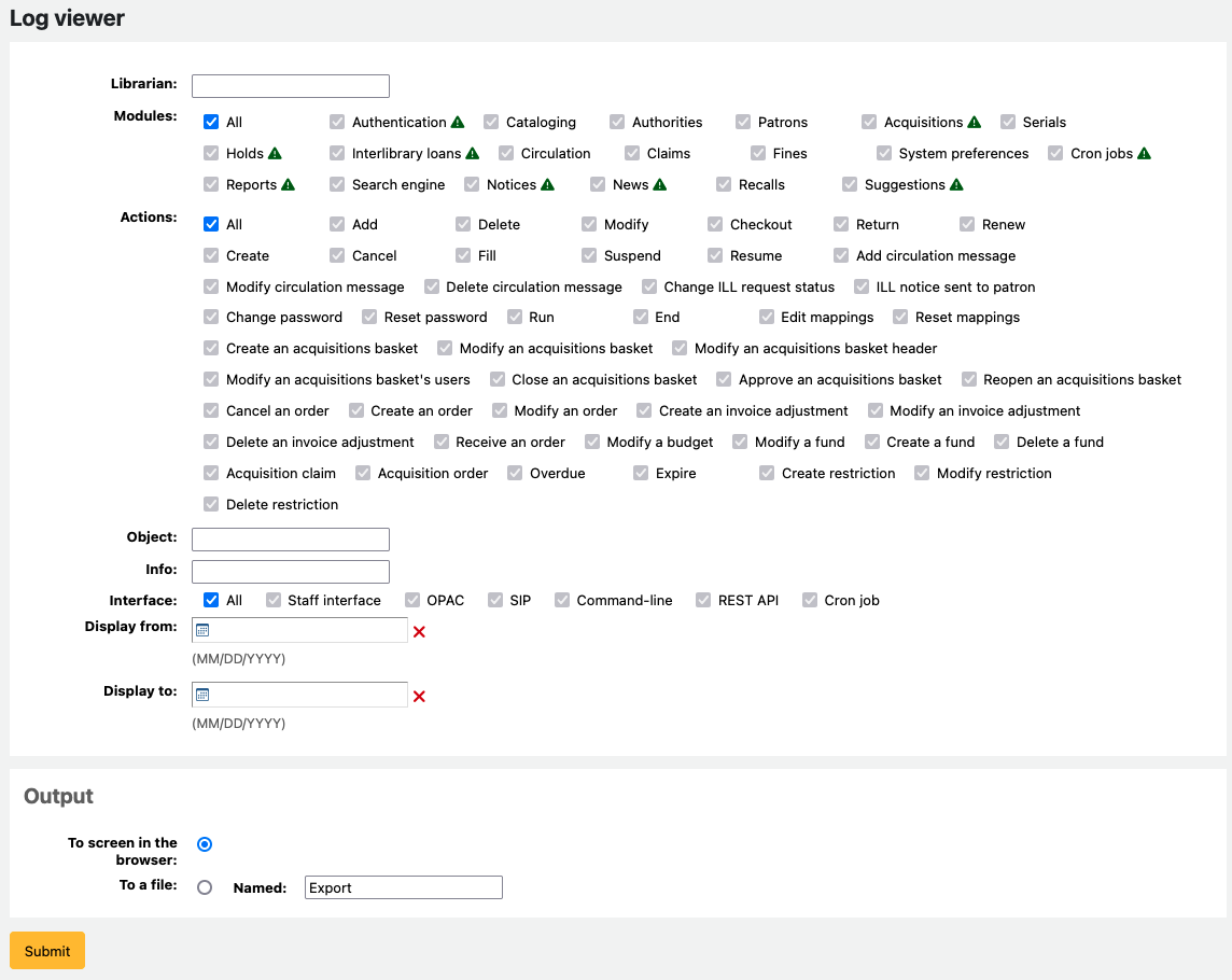 Screenshot of the log viewer tool
