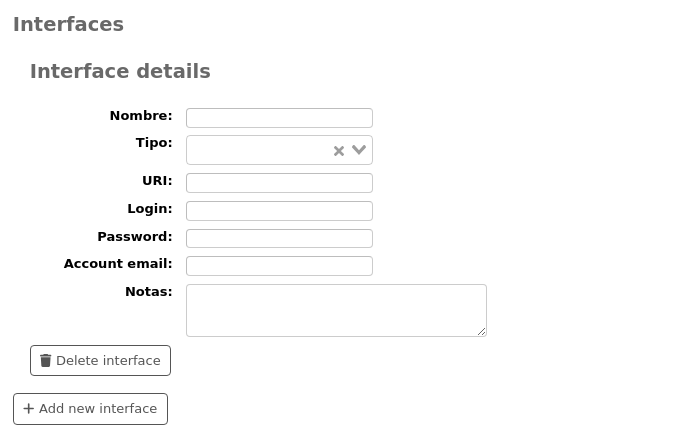 Interfaces section of the new vendor form