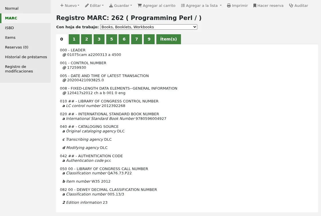 The MARC tab and record view