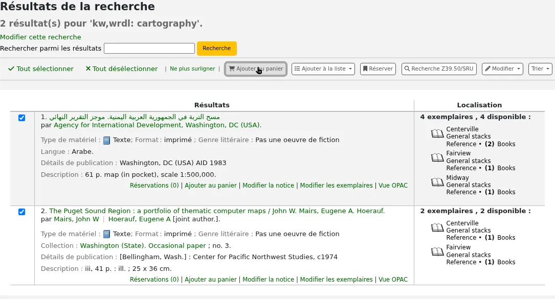 Ajouter des titres au panier à partir des résultats de recherche