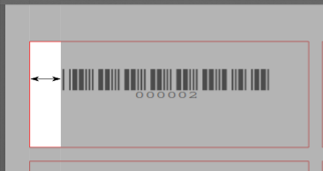 Image showing a barcode label, a double arrow indicates the left text margin, pointing from the left side of the label to the leftmost side of the barcode
