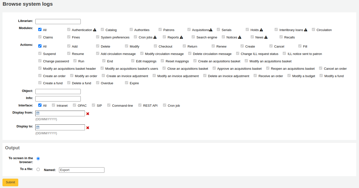 Screenshot of the log viewer tool