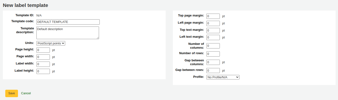 New label template form