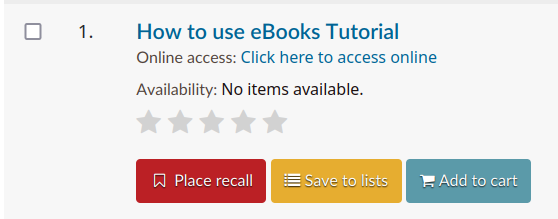Example of a custom page "How to use eBooks Tutorial" catalogued as a bibliographic record