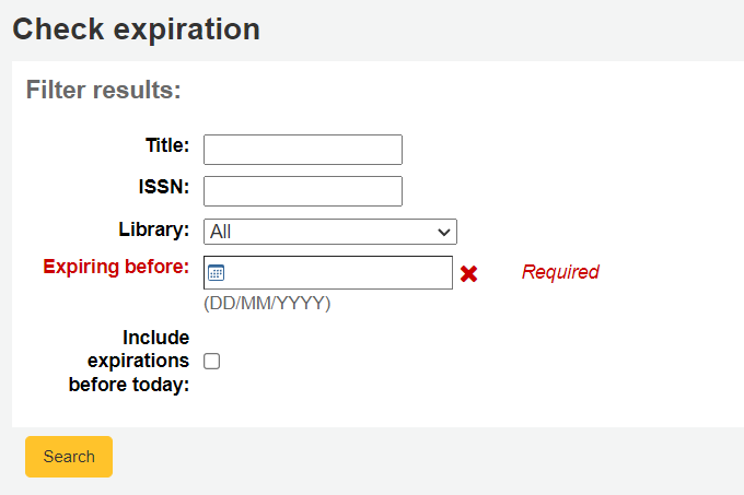 Check subscription expiration search form