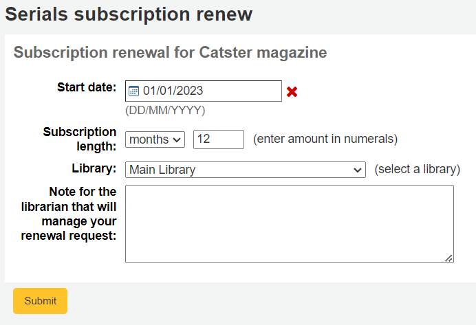 Subscription renewal form