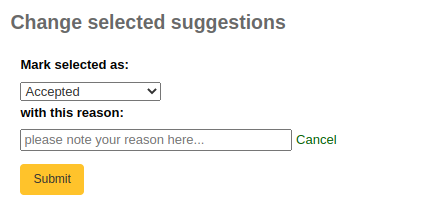 Text field to enter a reason for accepting or rejecting a purchase suggestion
