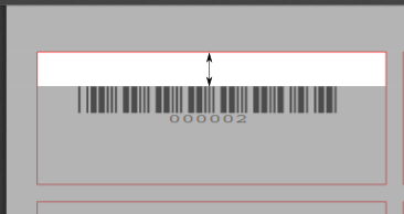 Image showing a barcode label, a double arrow indicates the top text margin, pointing from the top of the label to the top of the barcode