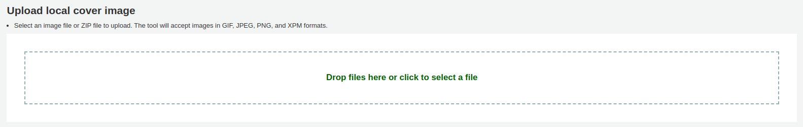 Upload cover image tool page