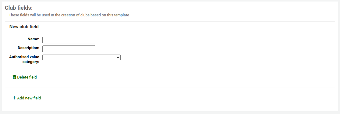 Form to add club fields to a club template