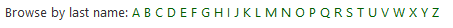 Horizontally sorted alphabet list of letters linking to patron searches